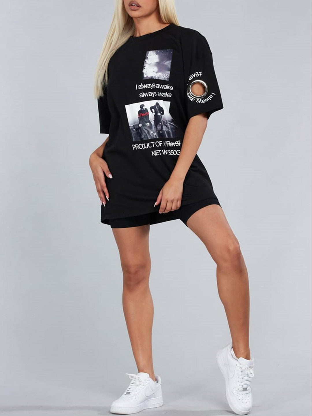 WOMEN'S DETAILED SHORT SLEEVE GRAPHIC PRINT TOP
