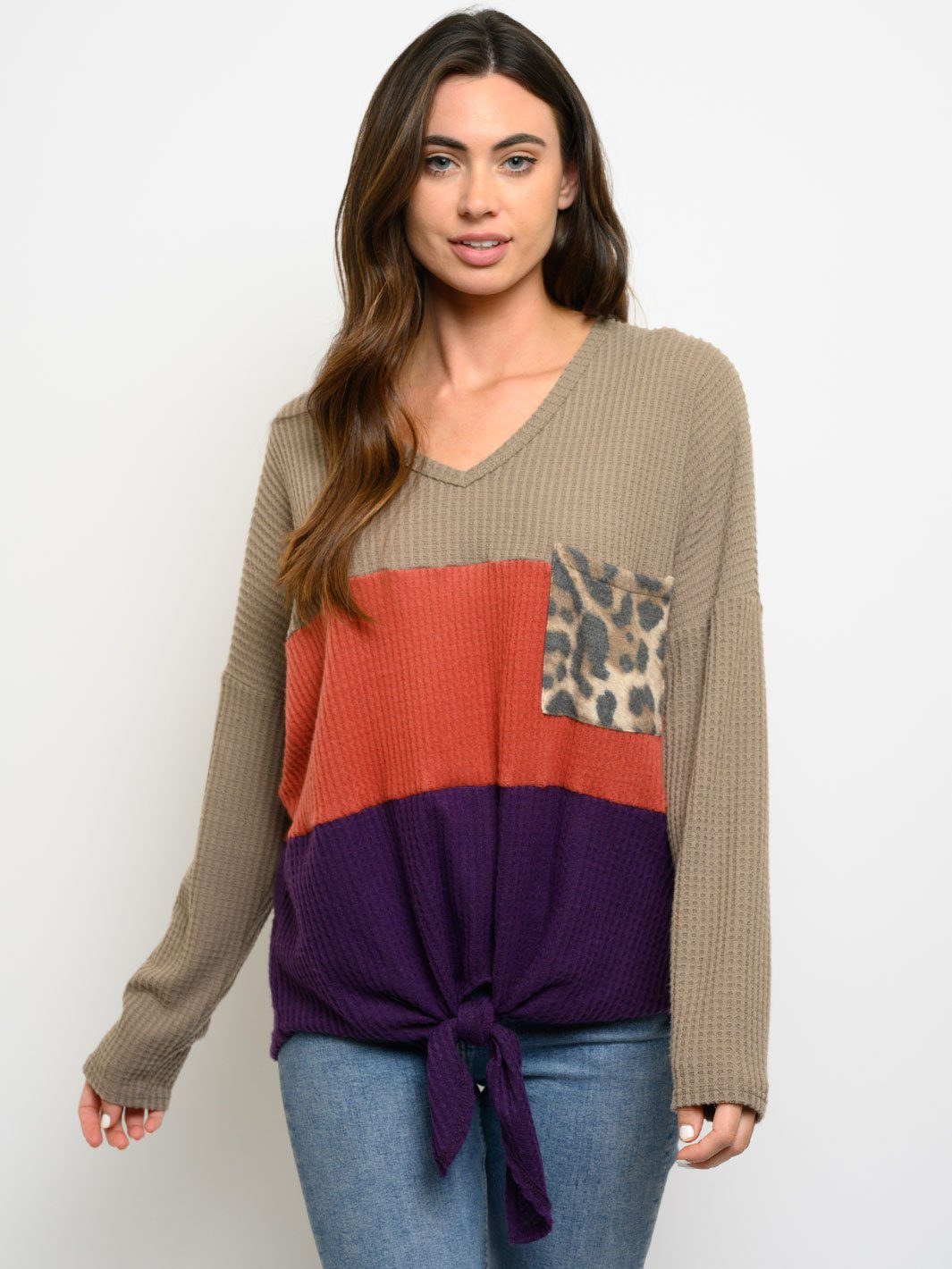 WOMEN'S COLOR BLOCK LONG SLEEVES TOP