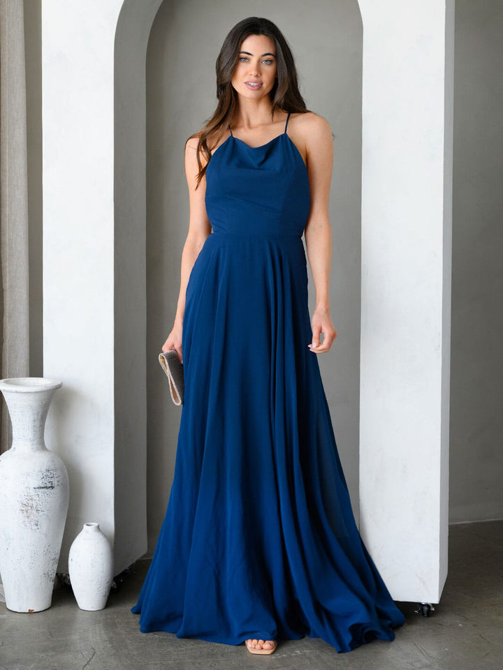 WOMEN'S SLEEVELESS OPEN LACE UP BACK GOWN MAXI DRESS