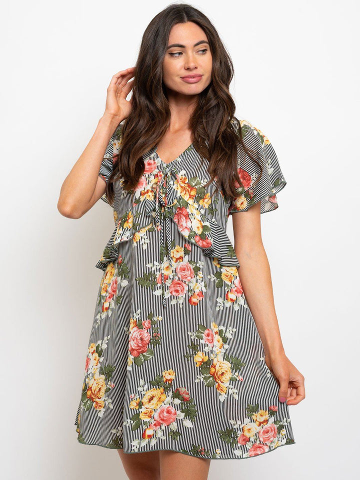 WOMEN'S BABYDOLL RUFFLE DETAIL FLORAL MINI DRESS