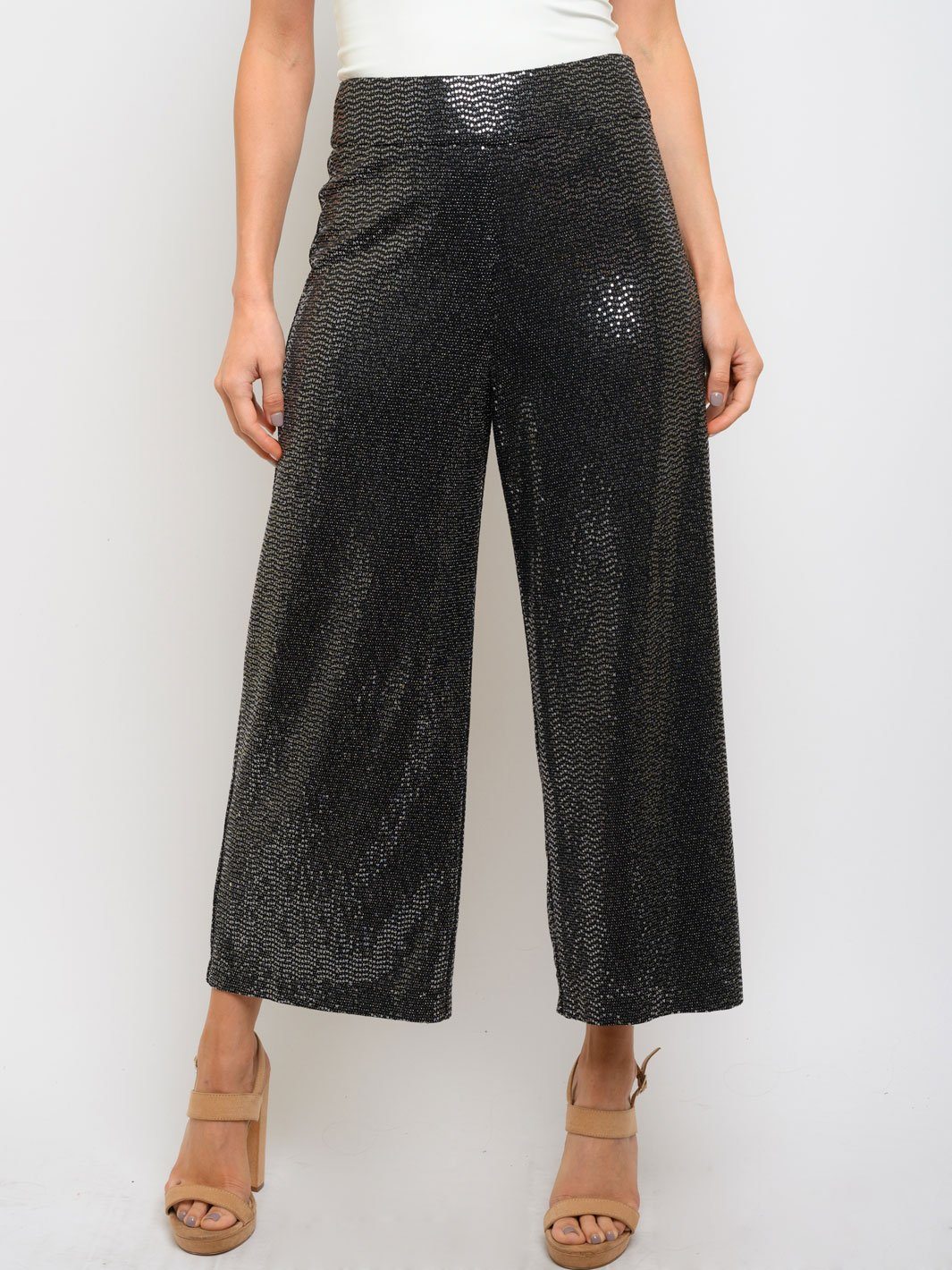 WOMEN'S CROP BELL LEG SEQUINS PANTS