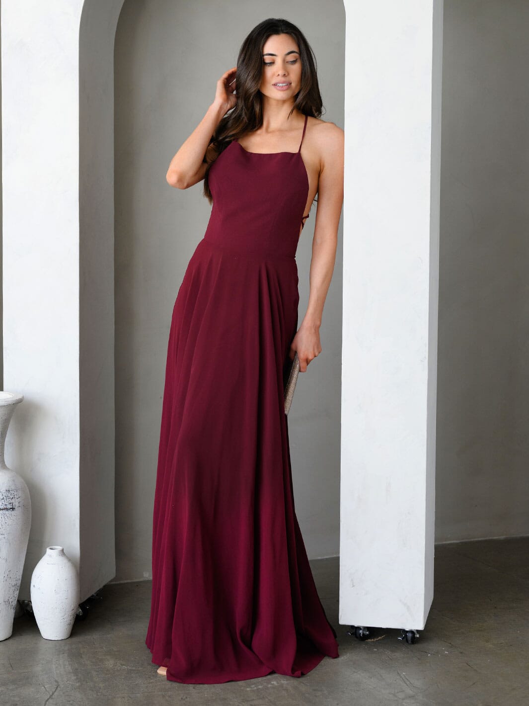 WOMEN'S SLEEVELESS OPEN LACE UP BACK GOWN MAXI DRESS