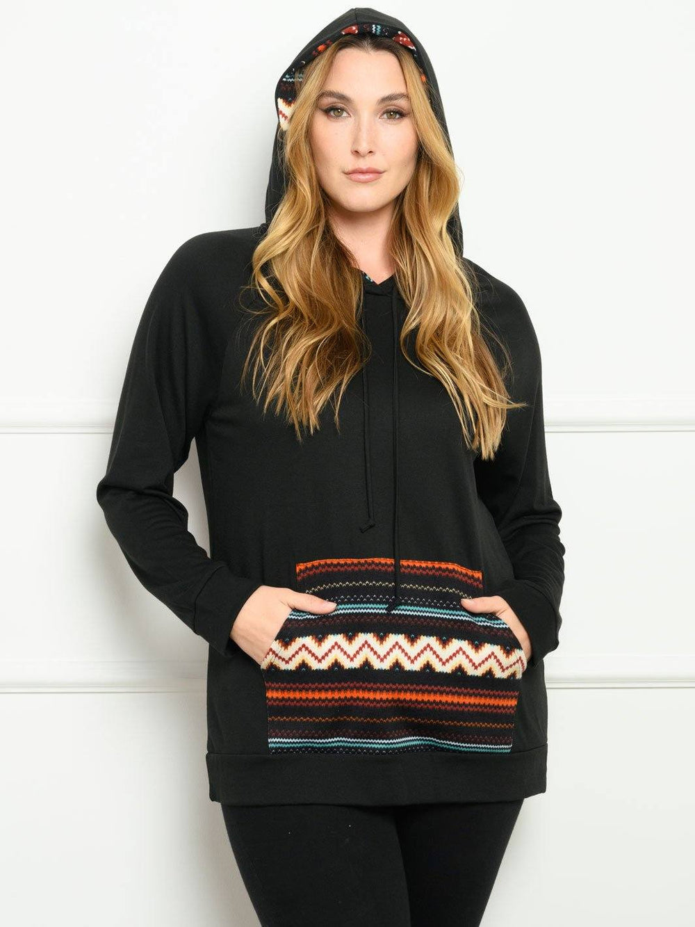 PLUS SIZE LONG SLEEVE POCKETS HOODIE TOP