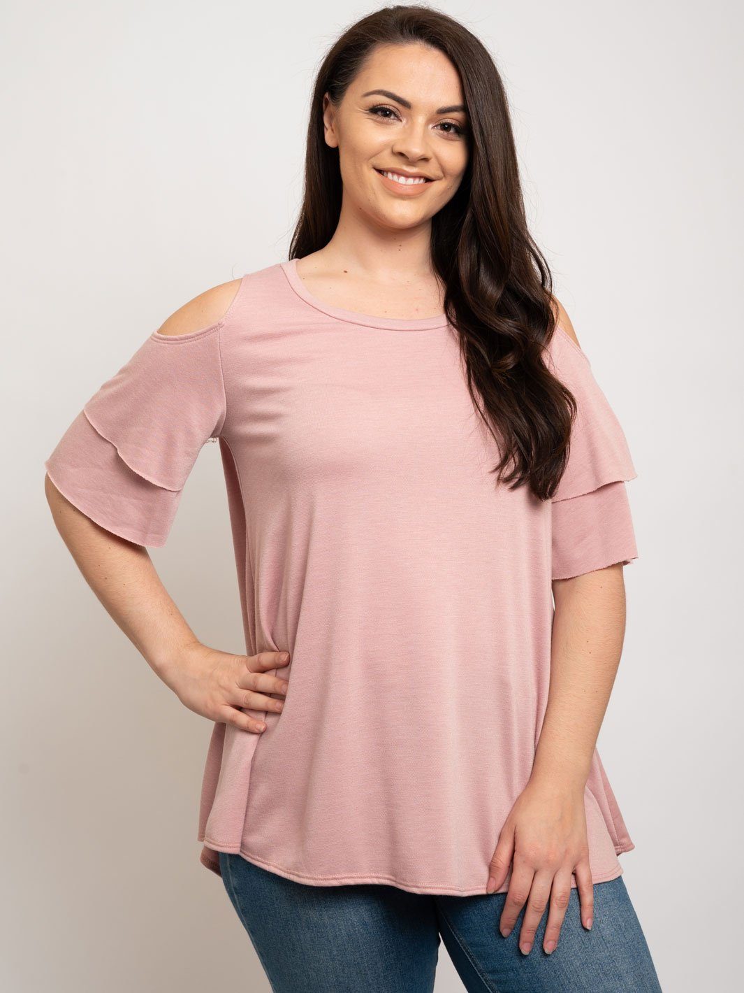 PLUS SIZE OFF SHOULDER RUFFLE SLEEVE TOP