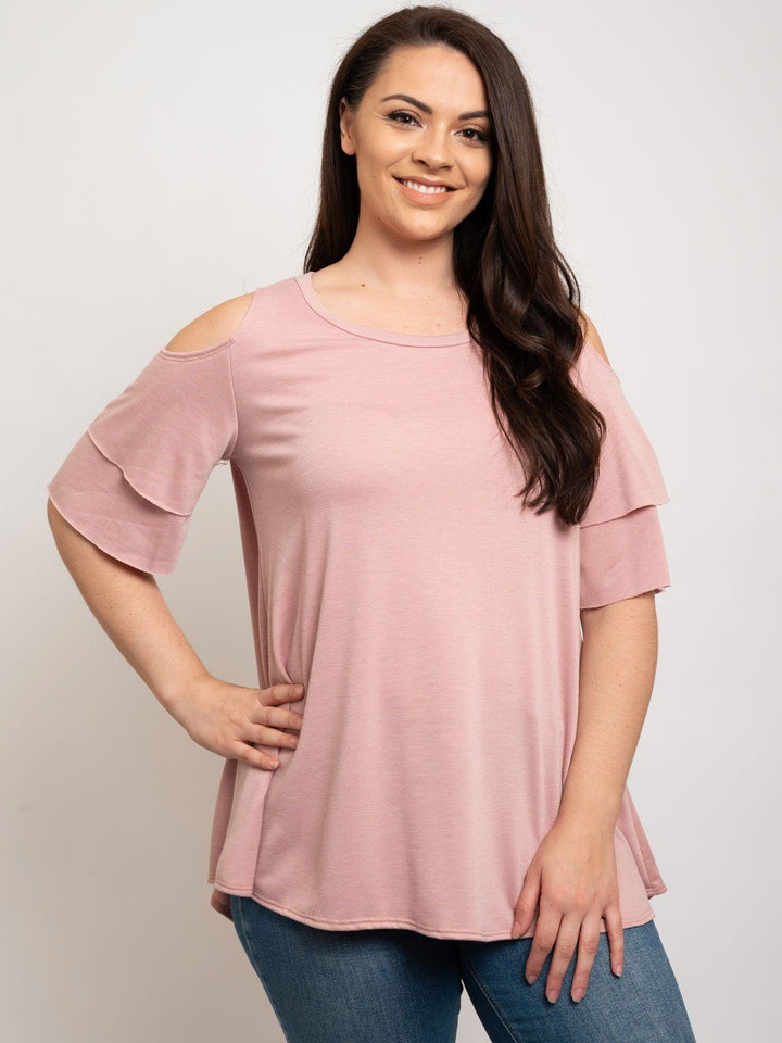 PLUS SIZE OFF SHOULDER RUFFLE SLEEVE TOP