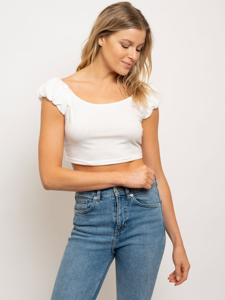 WOMEN'S CROPPED PUFF SHORT SLEEVE TOP