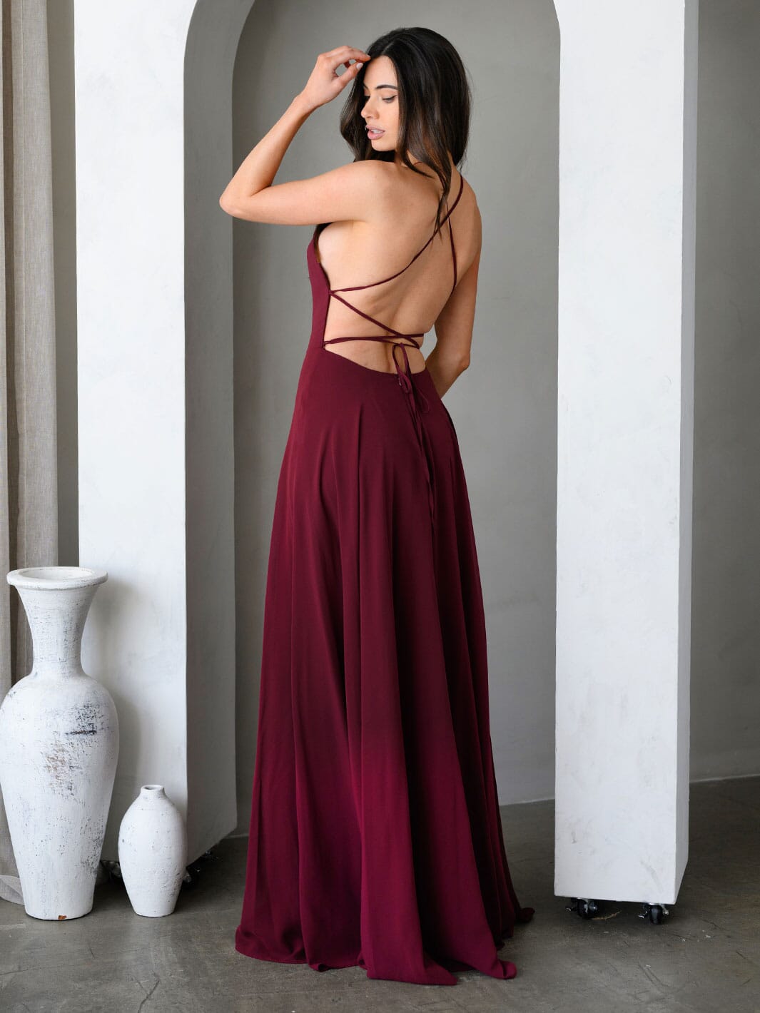 WOMEN'S SLEEVELESS OPEN LACE UP BACK GOWN MAXI DRESS