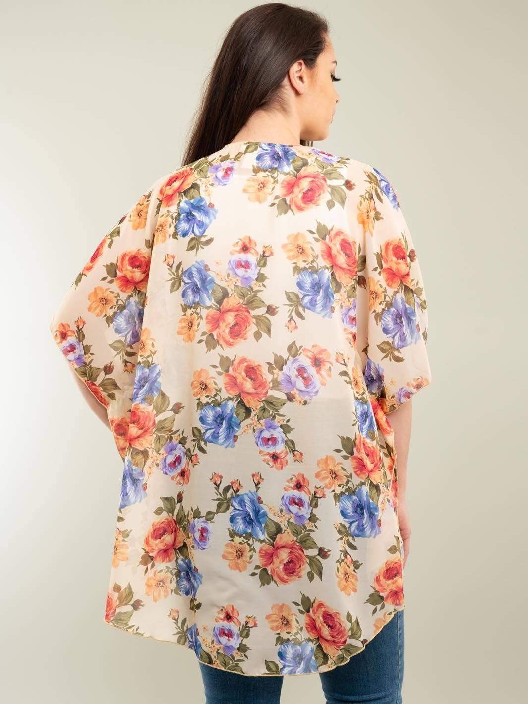 PLUS SIZE FLORAL OPEN CARDIGAN