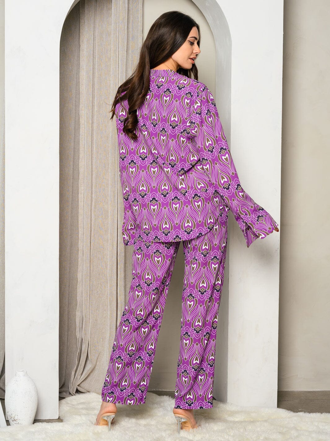 WOMEN'S LONG SLEEVE TOP & PANTS MULTI PRINT SET