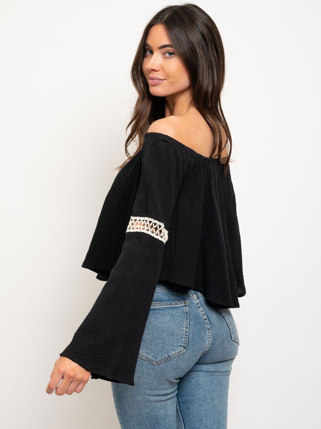 WOMEN'S OFF SHOULDER BELL SLEEVE TOP