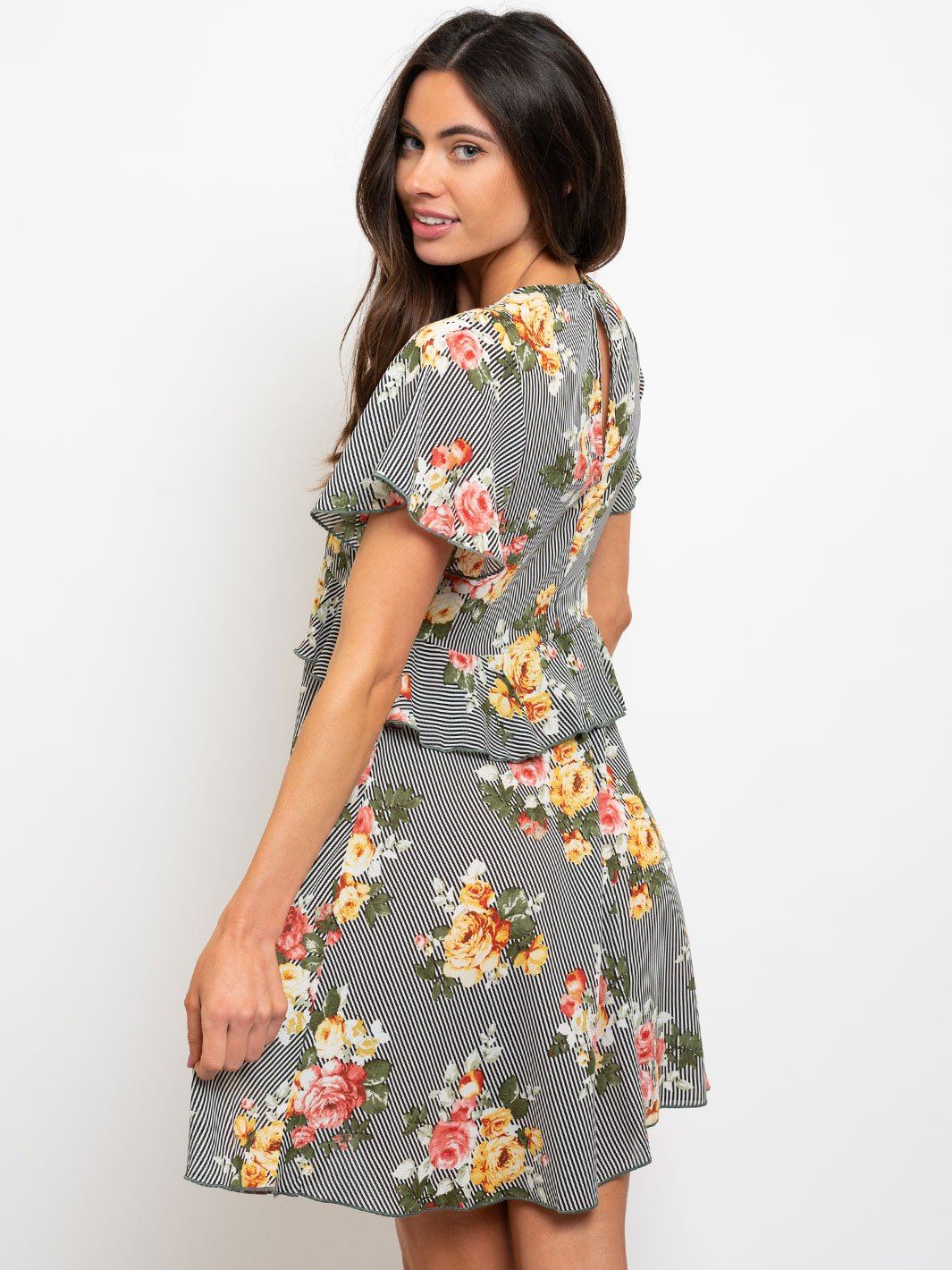 WOMEN'S BABYDOLL RUFFLE DETAIL FLORAL MINI DRESS