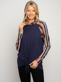 WOMEN'S MULTI COLOR LONG SLEEVE FRONT TIE HOODIE TOP