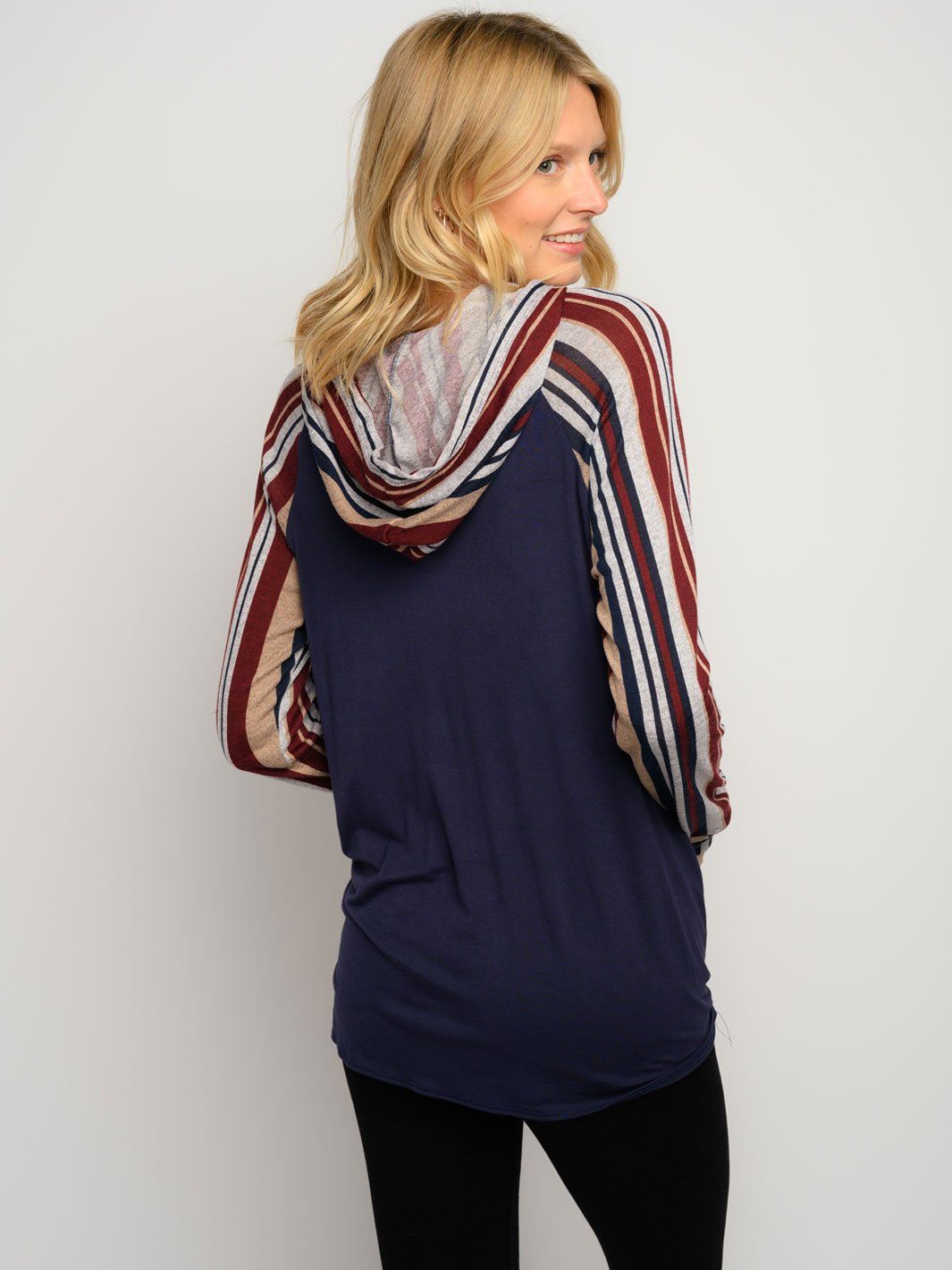 WOMEN'S MULTI COLOR LONG SLEEVE FRONT TIE HOODIE TOP