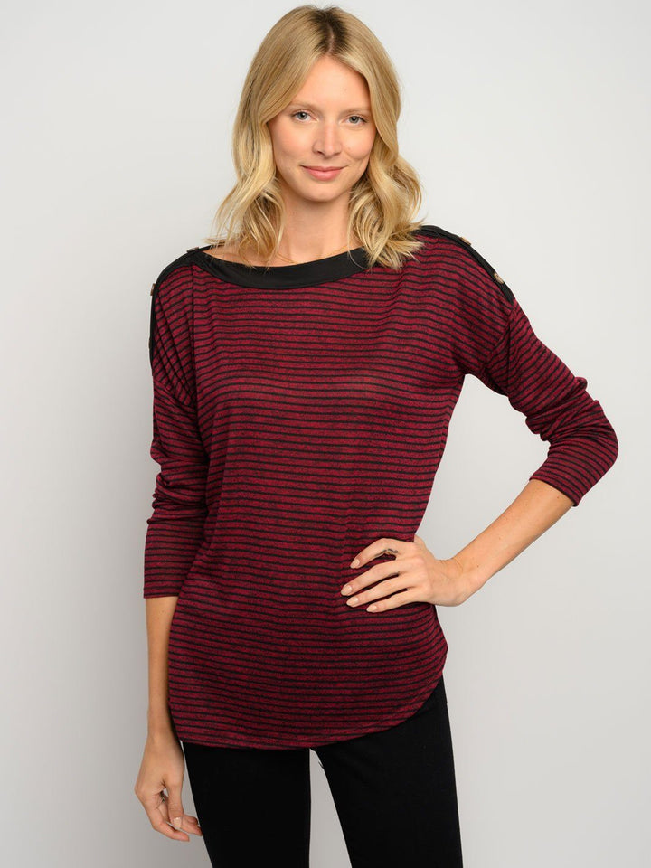 WOMEN'S STRIPES LONG SLEEVE BUTTON DETAIL TOP