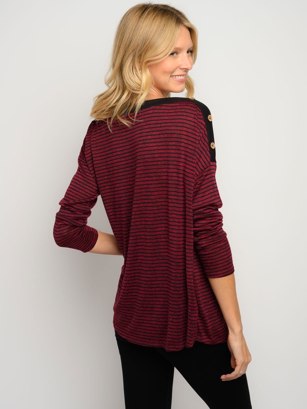 WOMEN'S STRIPES LONG SLEEVE BUTTON DETAIL TOP