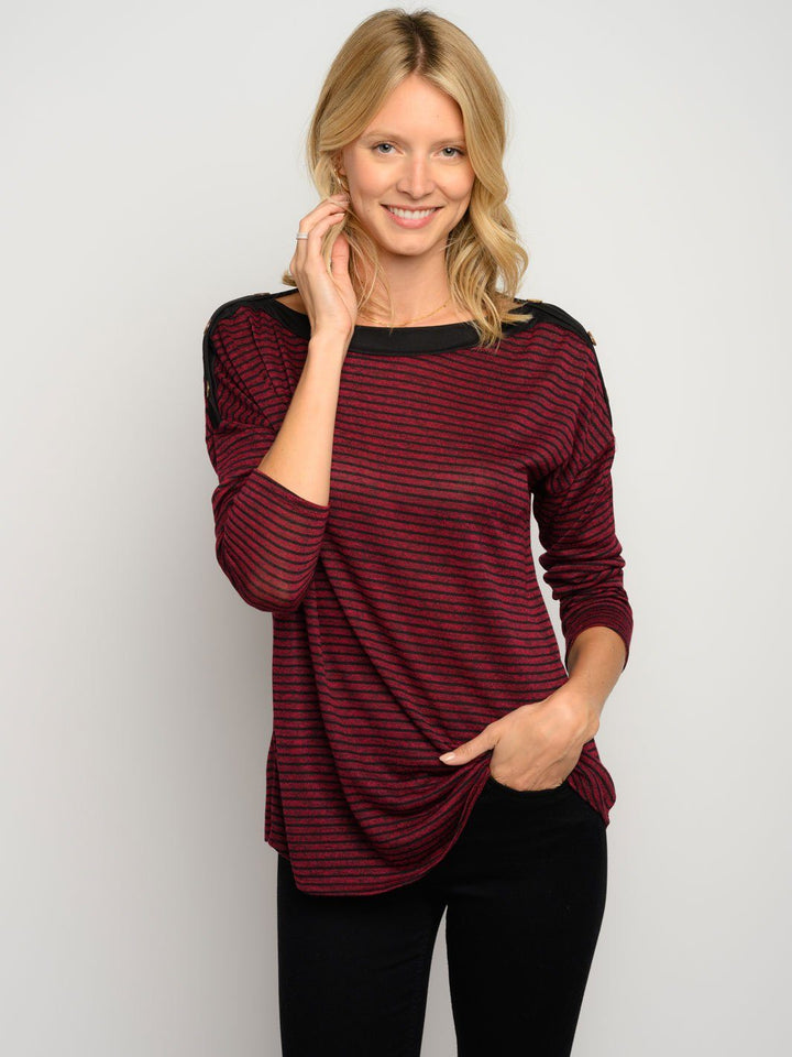 WOMEN'S STRIPES LONG SLEEVE BUTTON DETAIL TOP