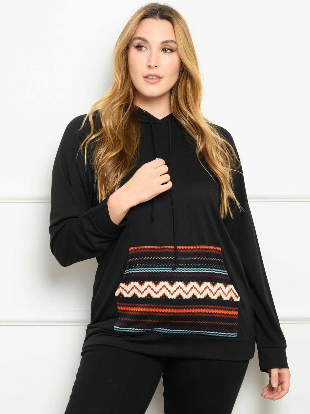 PLUS SIZE LONG SLEEVE POCKETS HOODIE TOP