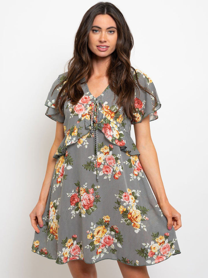 WOMEN'S BABYDOLL RUFFLE DETAIL FLORAL MINI DRESS