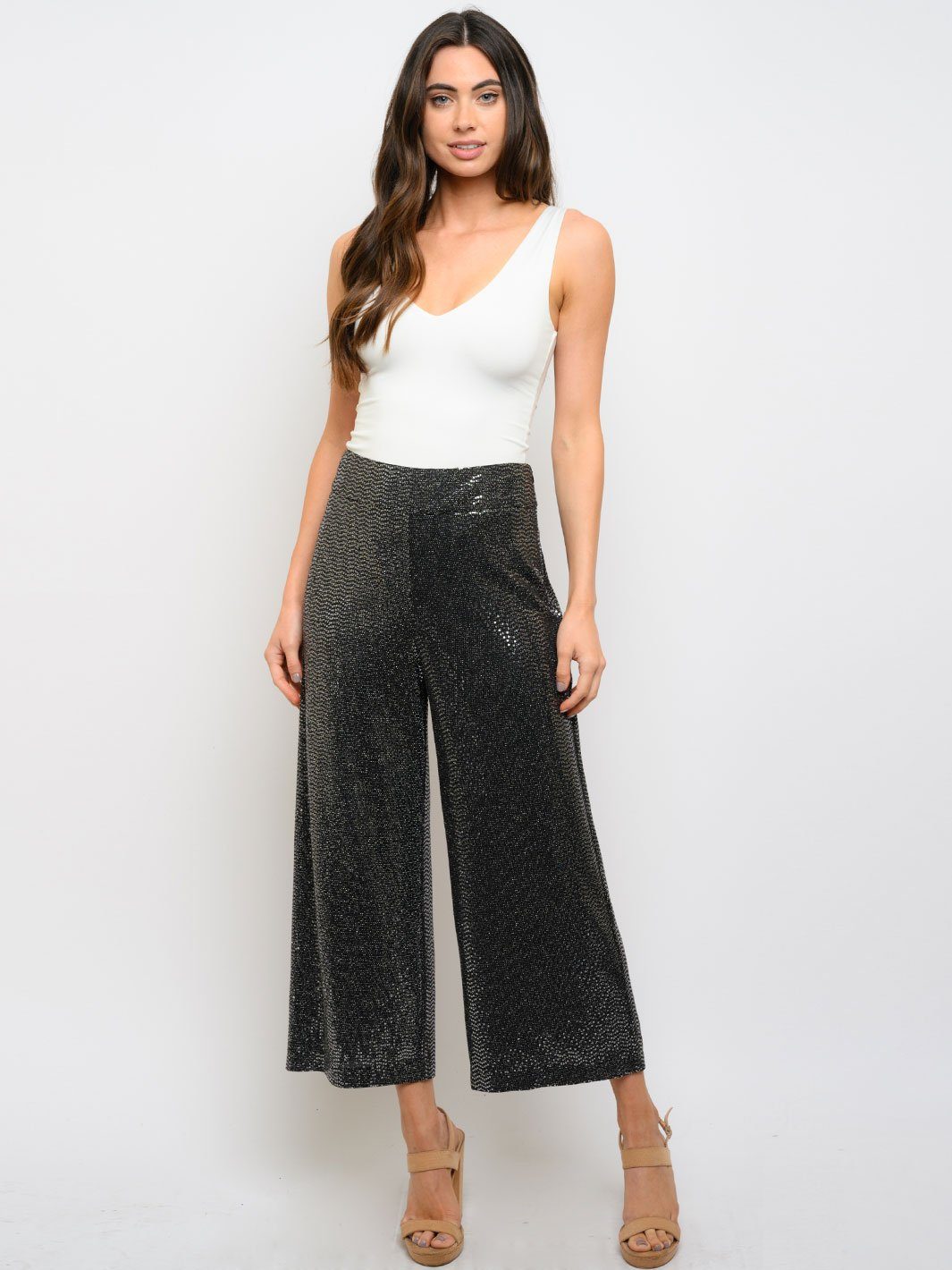 WOMEN'S CROP BELL LEG SEQUINS PANTS