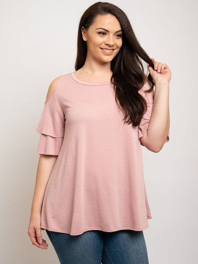 PLUS SIZE OFF SHOULDER RUFFLE SLEEVE TOP