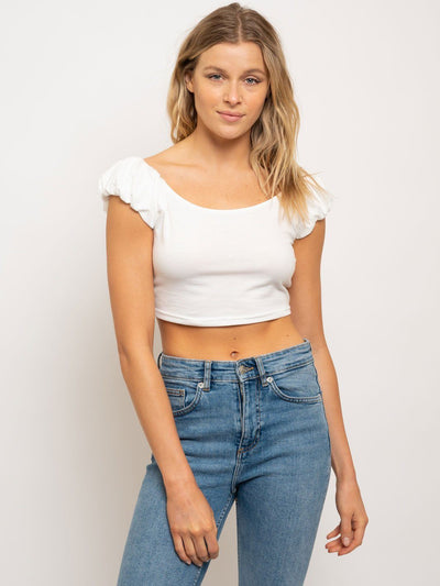 WOMEN'S CROPPED PUFF SHORT SLEEVE TOP
