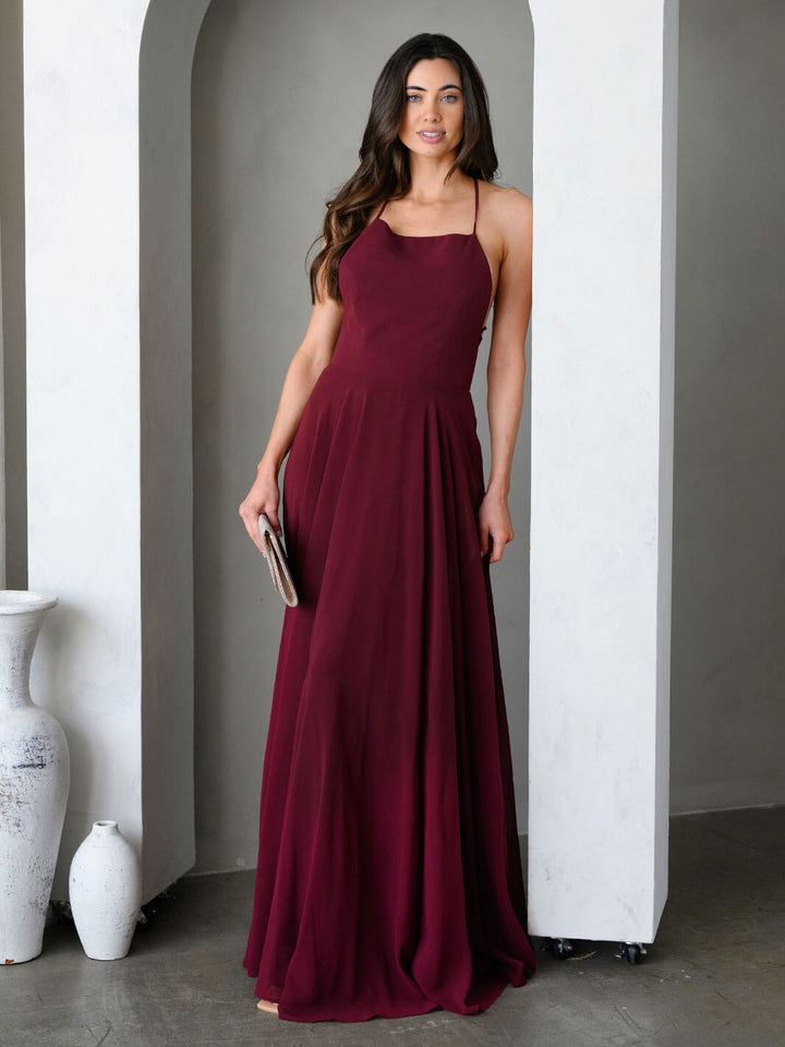 WOMEN'S SLEEVELESS OPEN LACE UP BACK GOWN MAXI DRESS