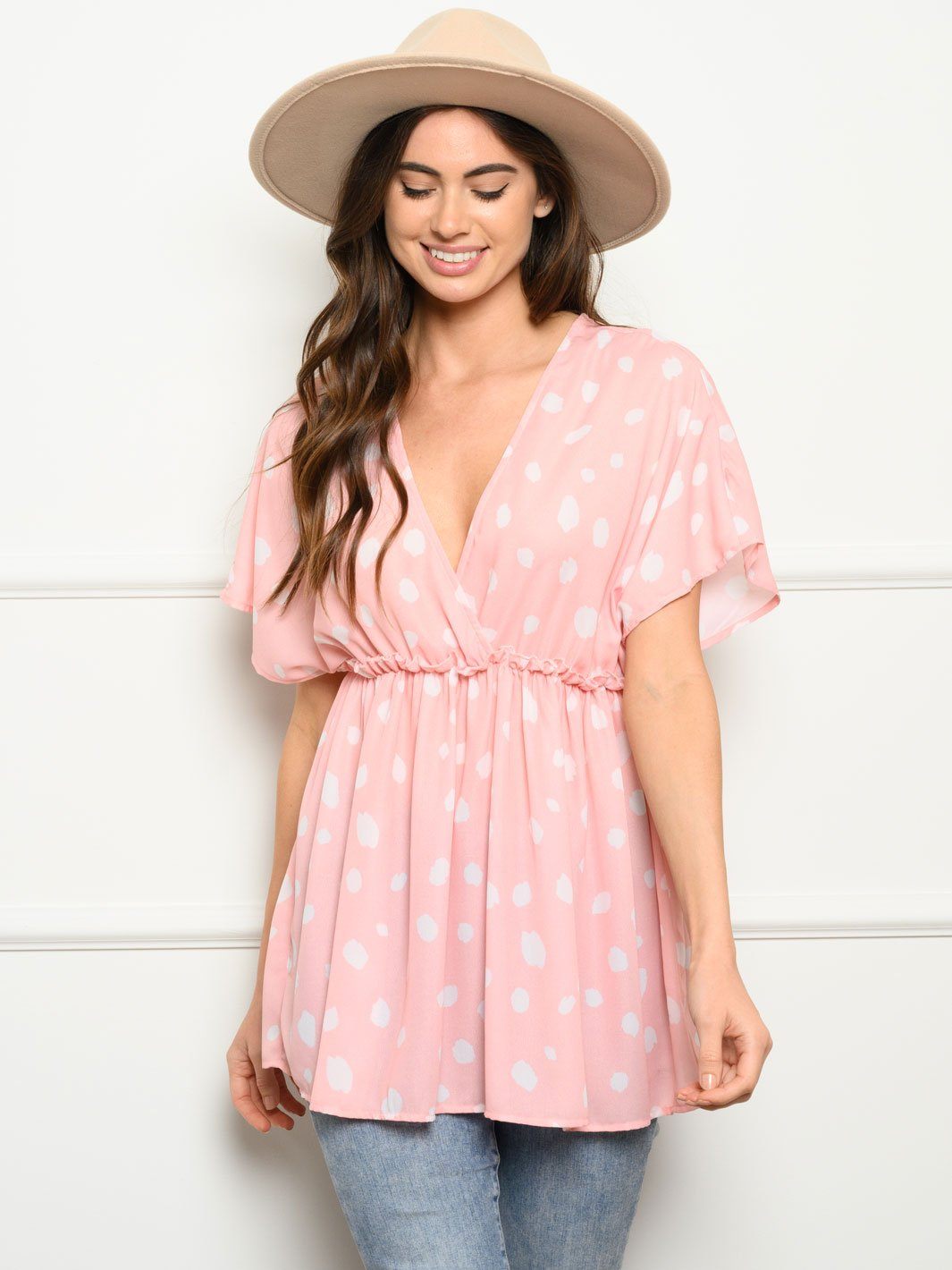 WOMEN'S SHORT SLEEVE V-NECK TUNIC TOP