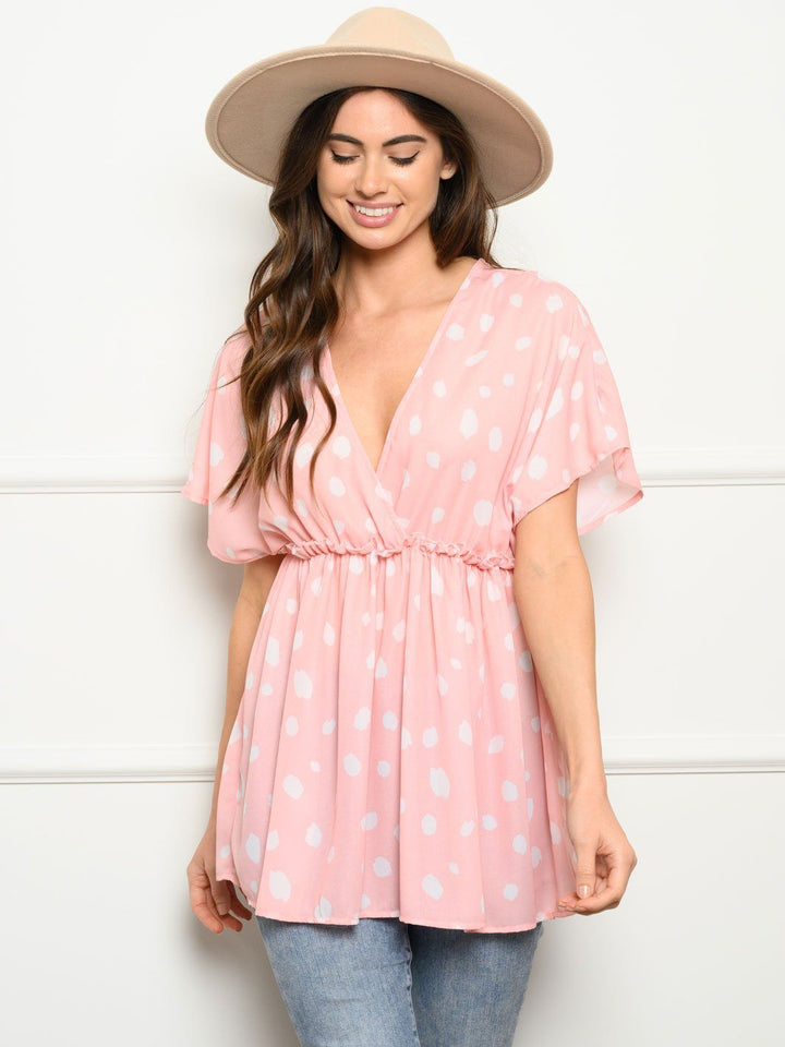 WOMEN'S SHORT SLEEVE V-NECK TUNIC TOP