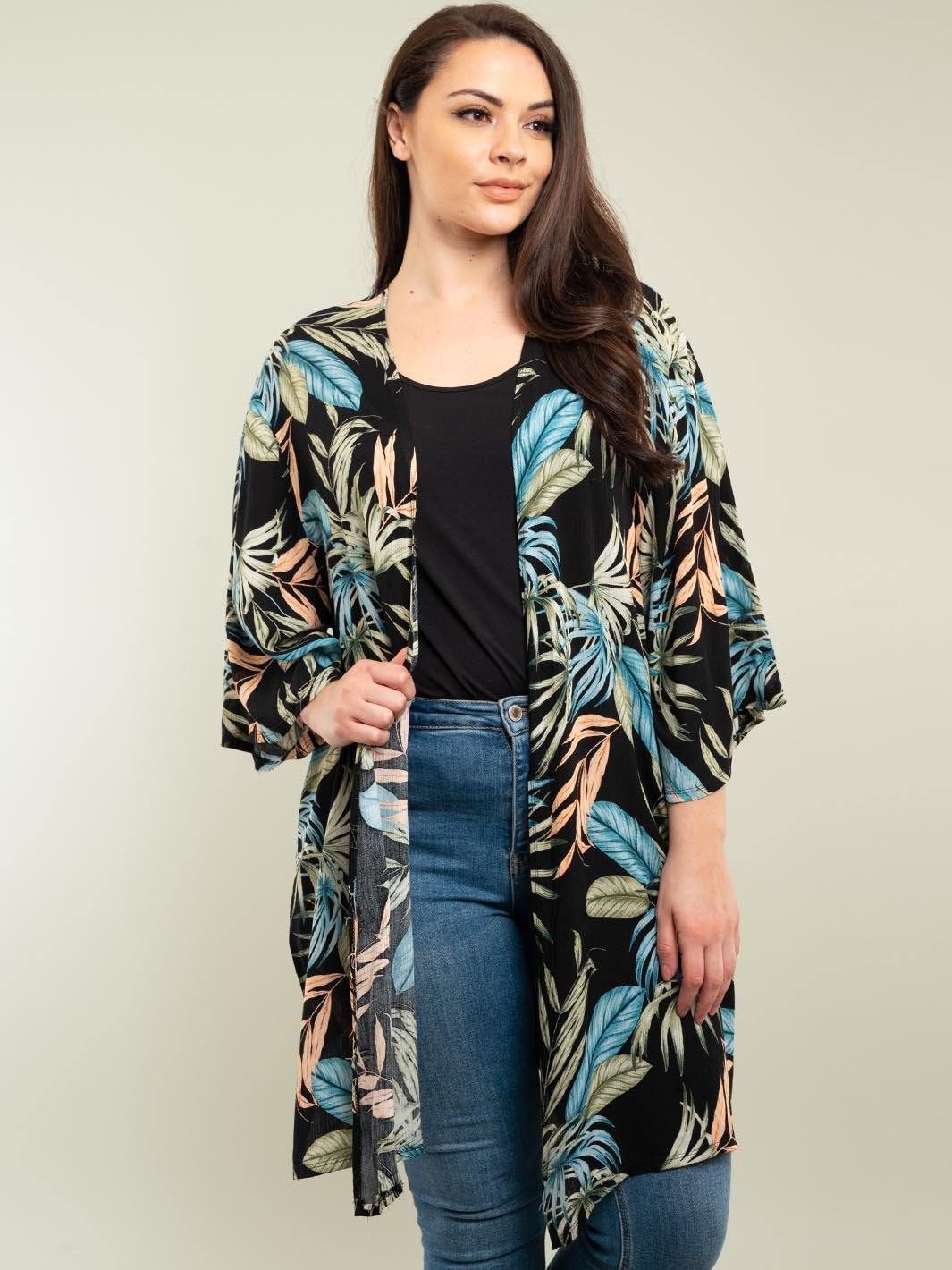 PLUS SIZE BLACK FLORAL CARDIGAN