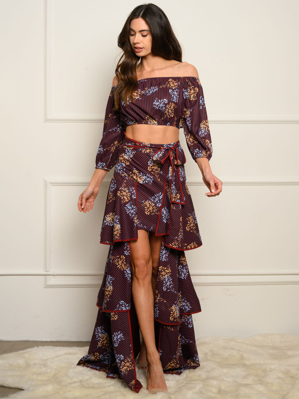 WOMEN'S FLORAL RUFFLE 2PC. SKIRT SET
