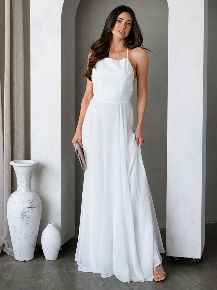 WOMEN'S SLEEVELESS OPEN LACE UP BACK GOWN MAXI DRESS