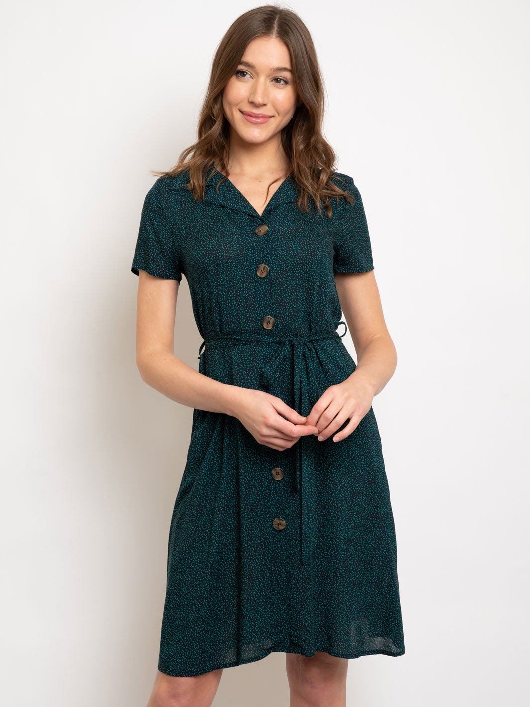 WOMEN'S BUTTON UP MIDI GREEN DRESS