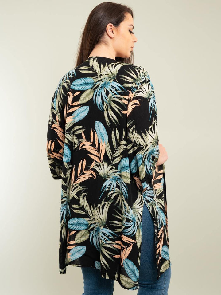 PLUS SIZE BLACK FLORAL CARDIGAN
