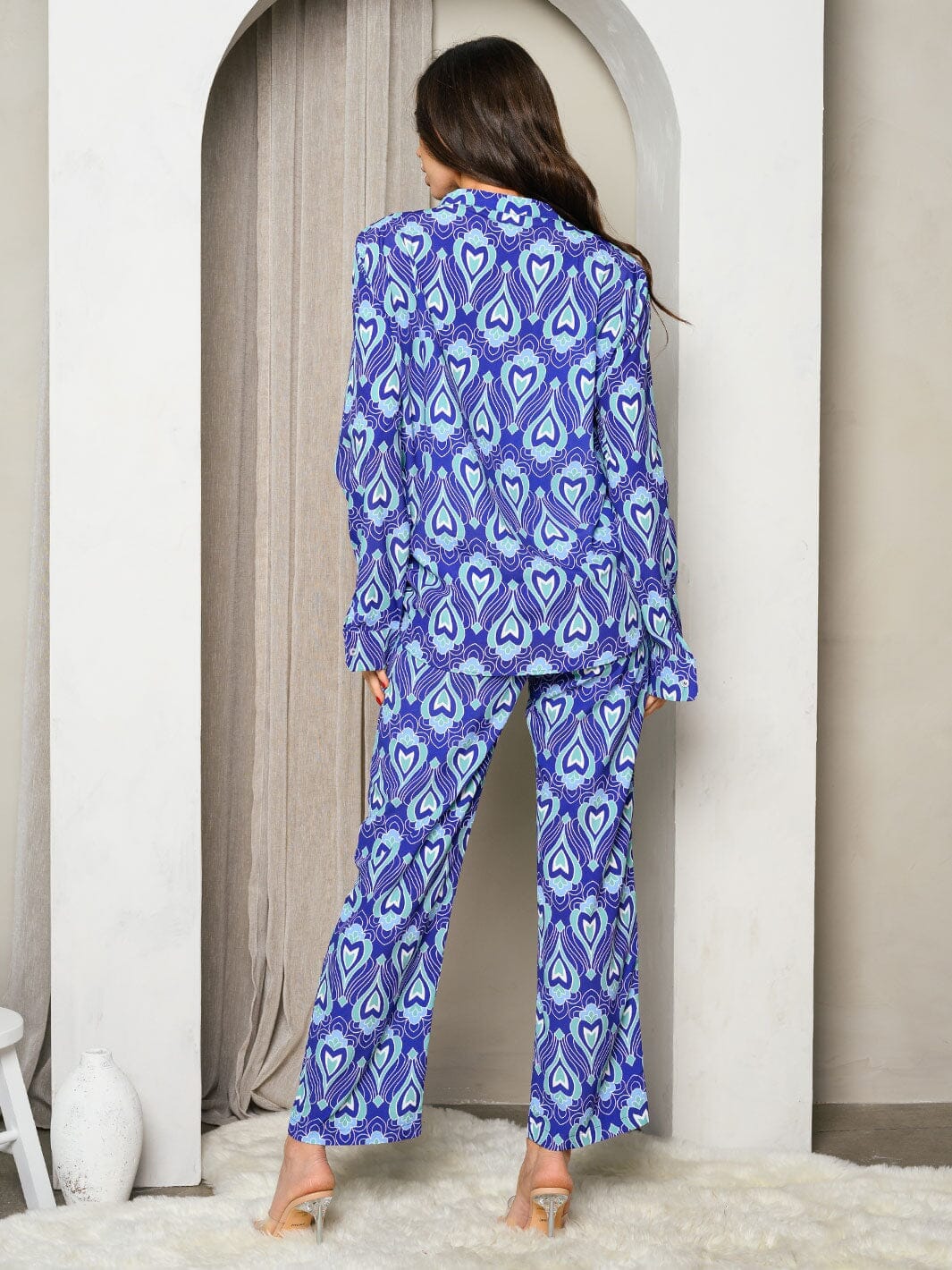 WOMEN'S LONG SLEEVE TOP & PANTS MULTI PRINT SET