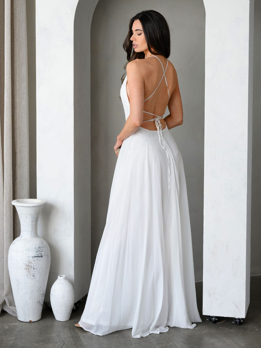 WOMEN'S SLEEVELESS OPEN LACE UP BACK GOWN MAXI DRESS