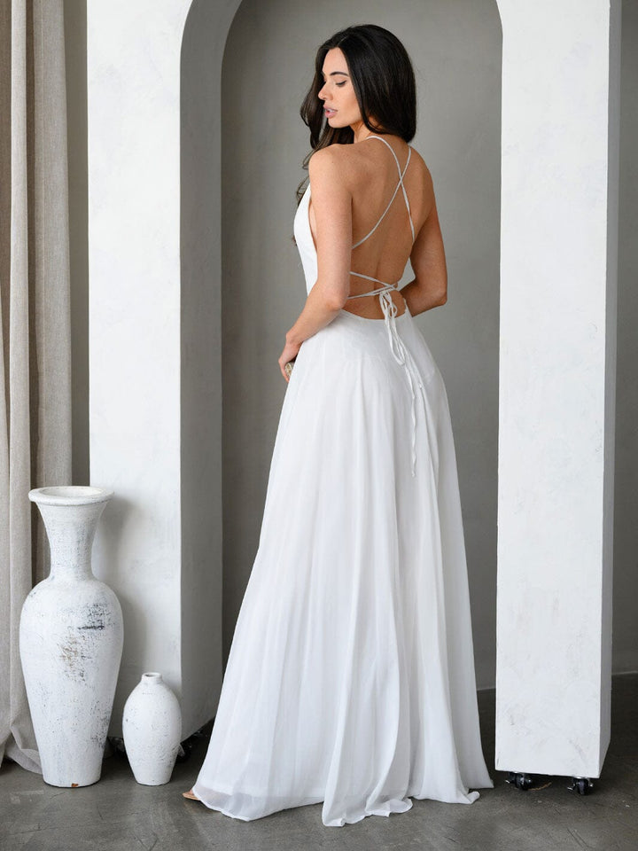 WOMEN'S SLEEVELESS OPEN LACE UP BACK GOWN MAXI DRESS