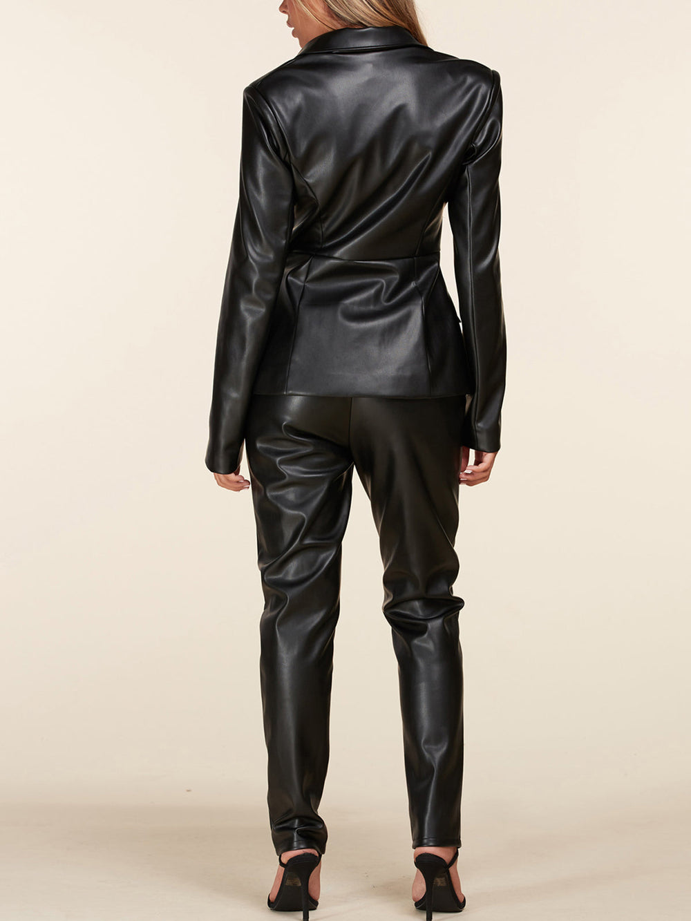 WOMEN'S LONG SLEEVE JACKET & PANTS PU PLEATHER 2PC. SET