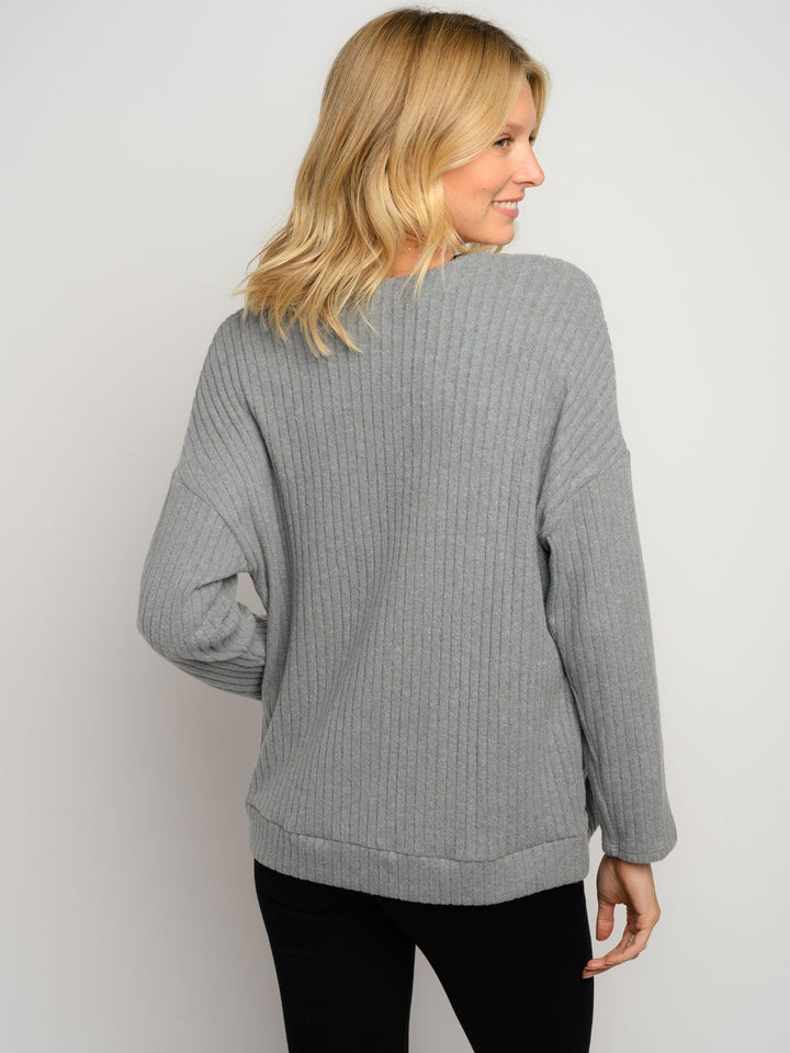 WOMEN'S RIBBED LONG SLEEVE BUTTON CLOSURE POCKETS CARDIGAN