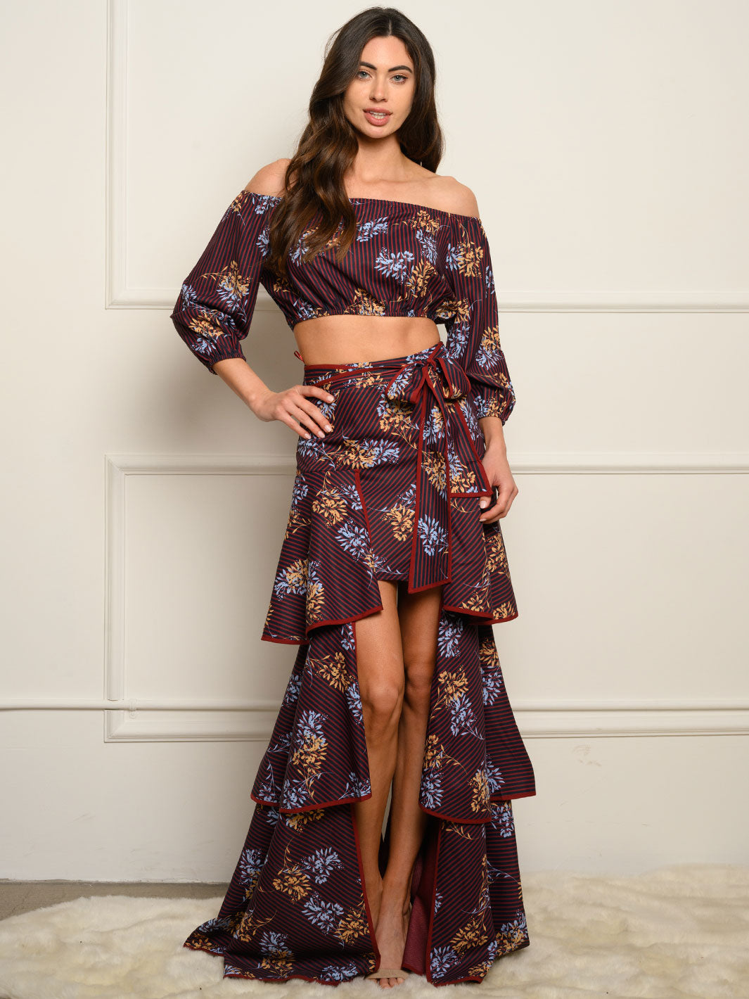 WOMEN'S FLORAL RUFFLE 2PC. SKIRT SET
