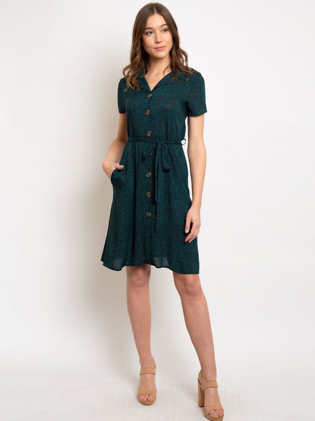 WOMEN'S BUTTON UP MIDI GREEN DRESS