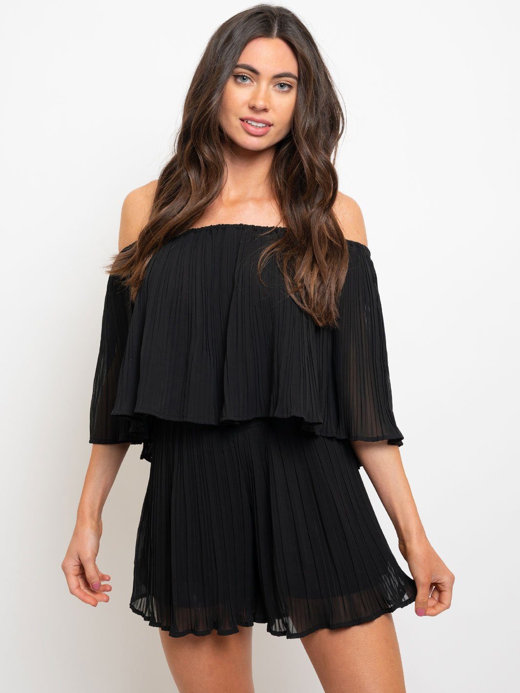 WOMEN'S OFF SHOULDER PLEATS ROMPER