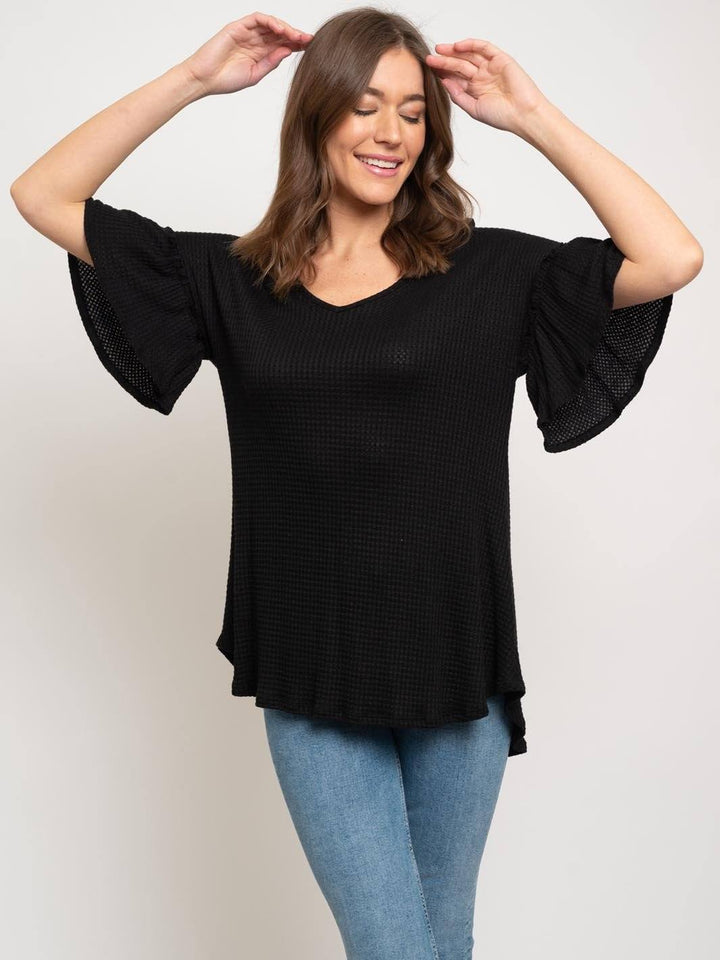 WOMEN'S TUNIC RUFFLE SLEEVE TOP