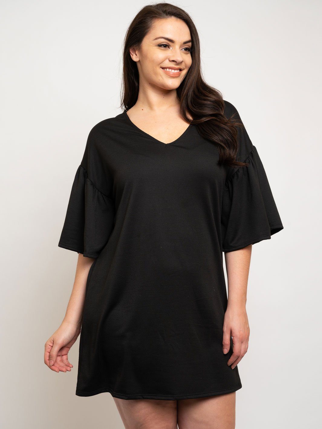 PLUS SIZE RUFFLE SLEEVE MINI DRESS