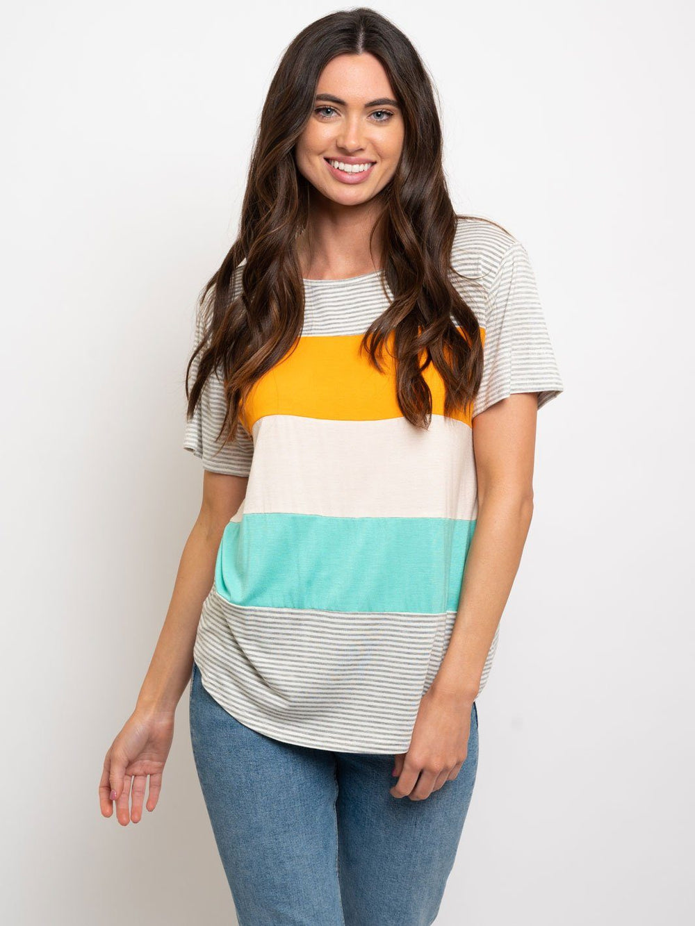 WOMEN'S SHORT SLEEVE COLOR BLOCK TOP