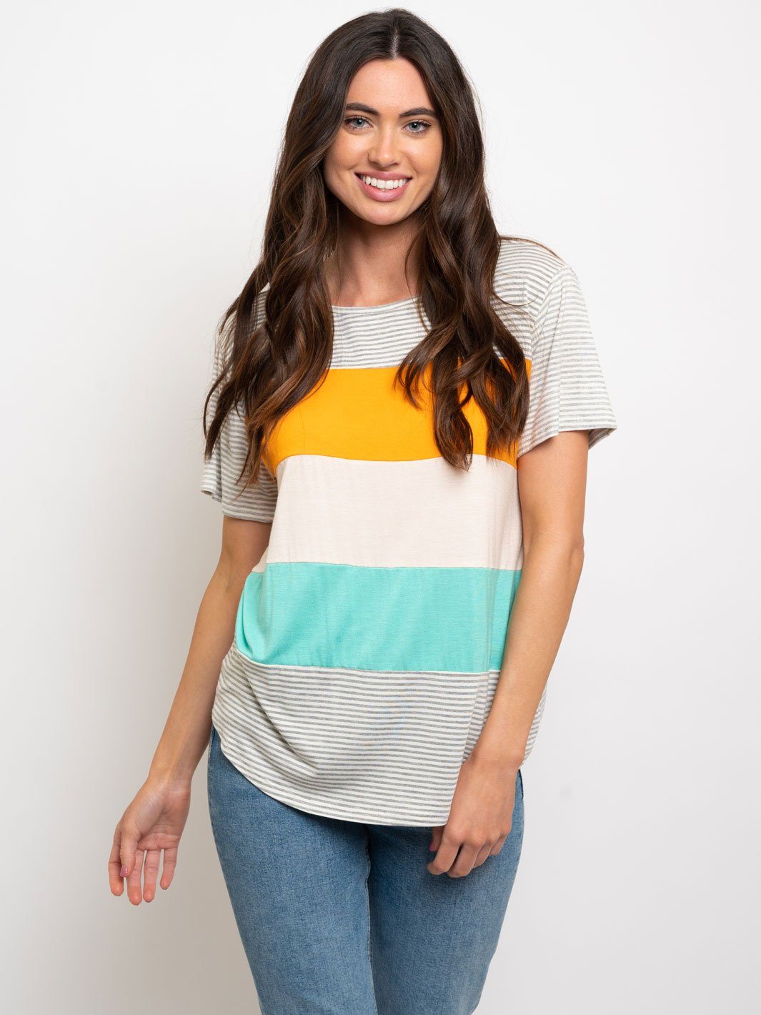 WOMEN'S SHORT SLEEVE COLOR BLOCK TOP