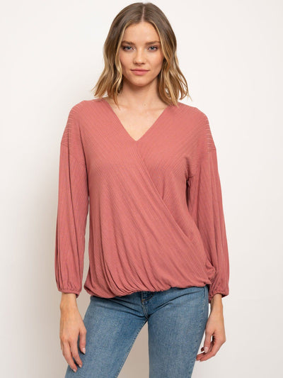 WOMEN'S LONG SLEEVE V-NECK WRAP TOP