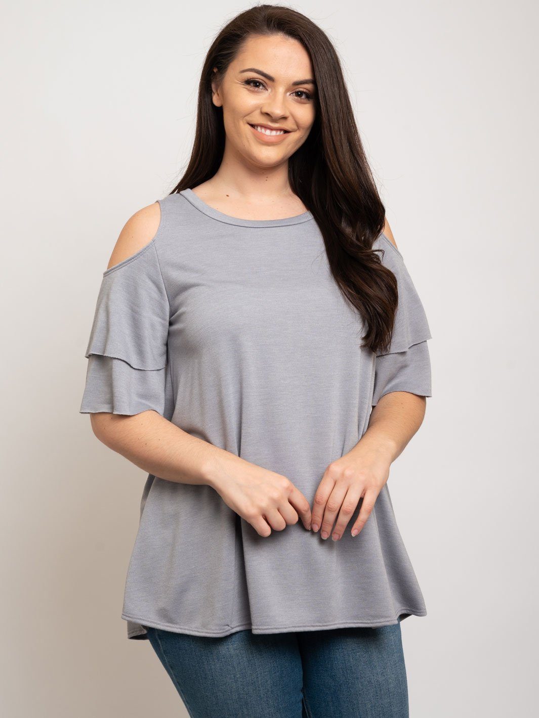 PLUS SIZE OFF SHOULDER RUFFLE SLEEVE TOP