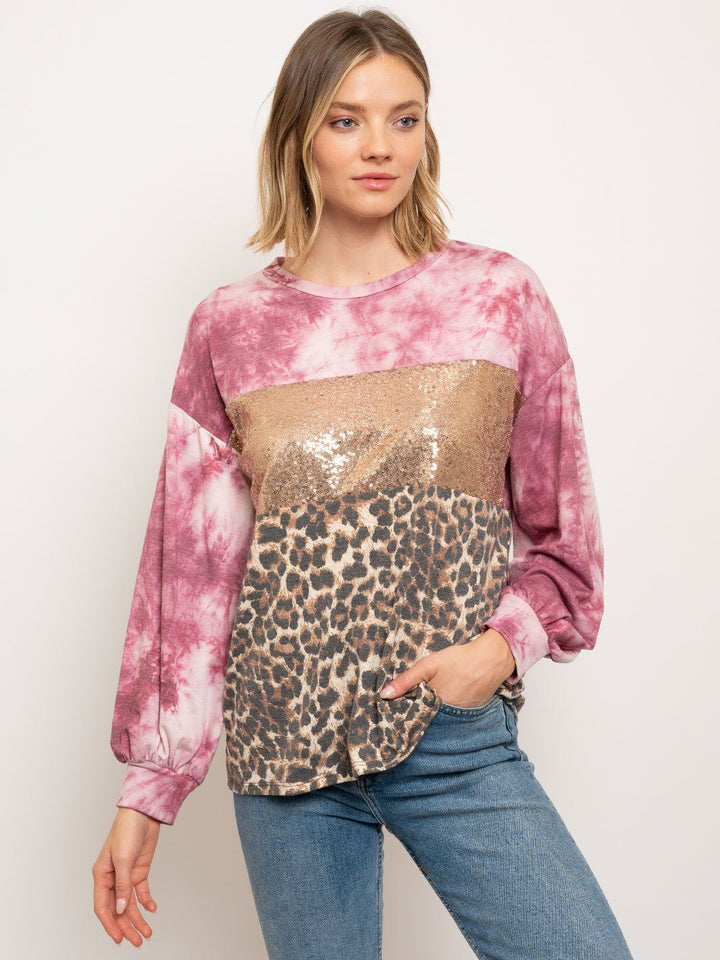 WOMEN'S MULTI PRINT PUFF SLEEVE TOP