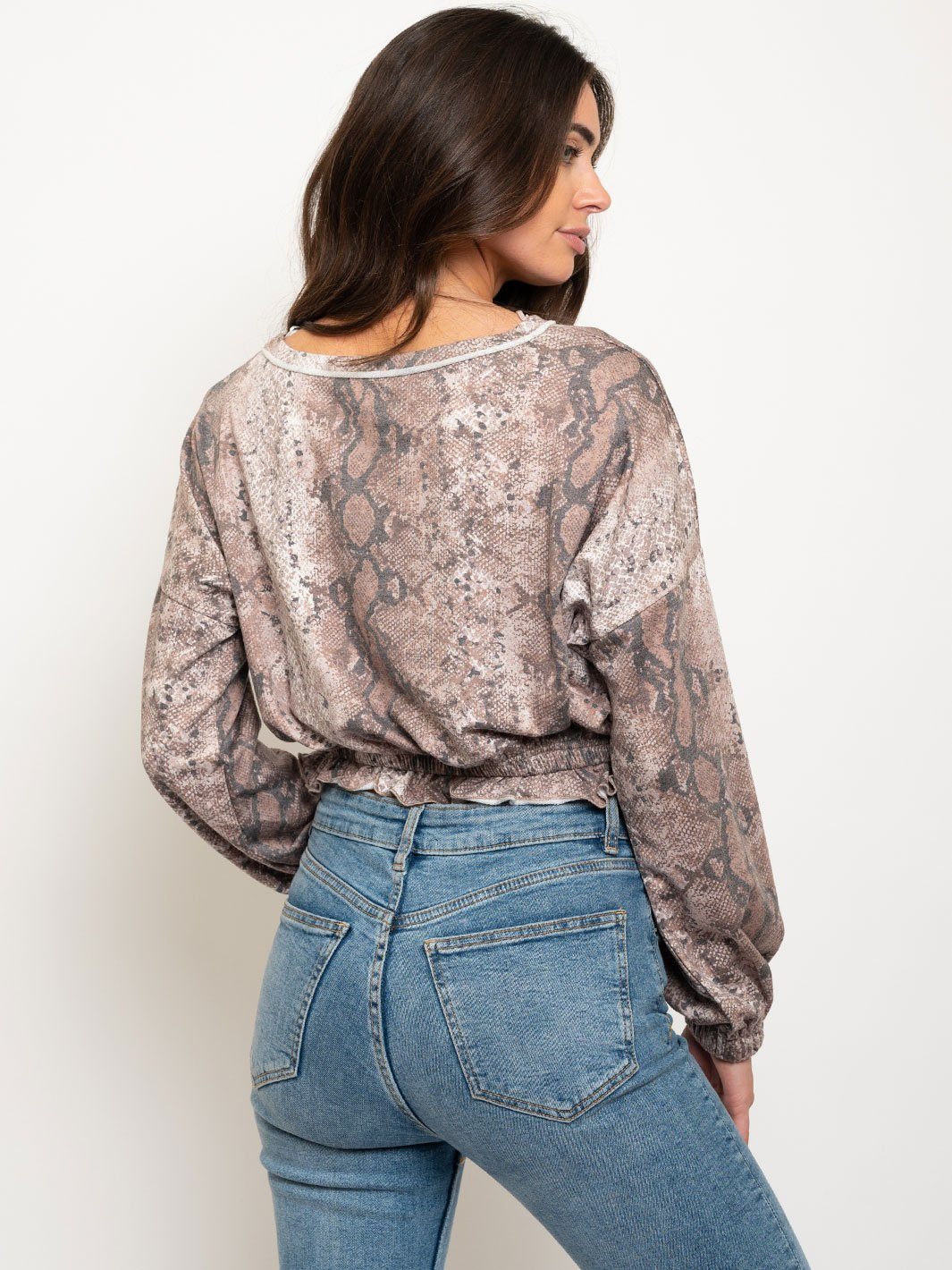 WOMEN'S LONG SLEEVE SNAKE PRINT TOP