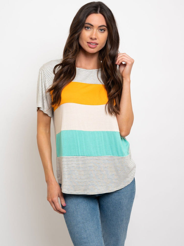 WOMEN'S SHORT SLEEVE COLOR BLOCK TOP